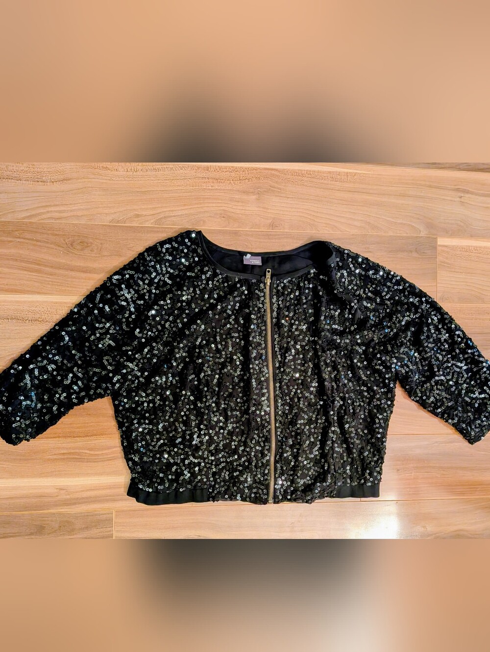 Sparkle & Fade Black Sequin Zip Cardigan Y2K Party Top Size S”